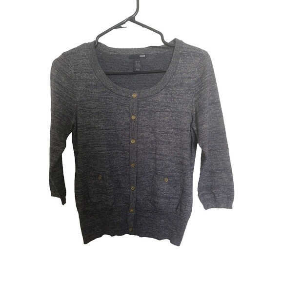 H&M Metallic Button-Up Cardigan Sweater, Gold Thread, Size Medium, Sparkly Top - Picture 1 of 6